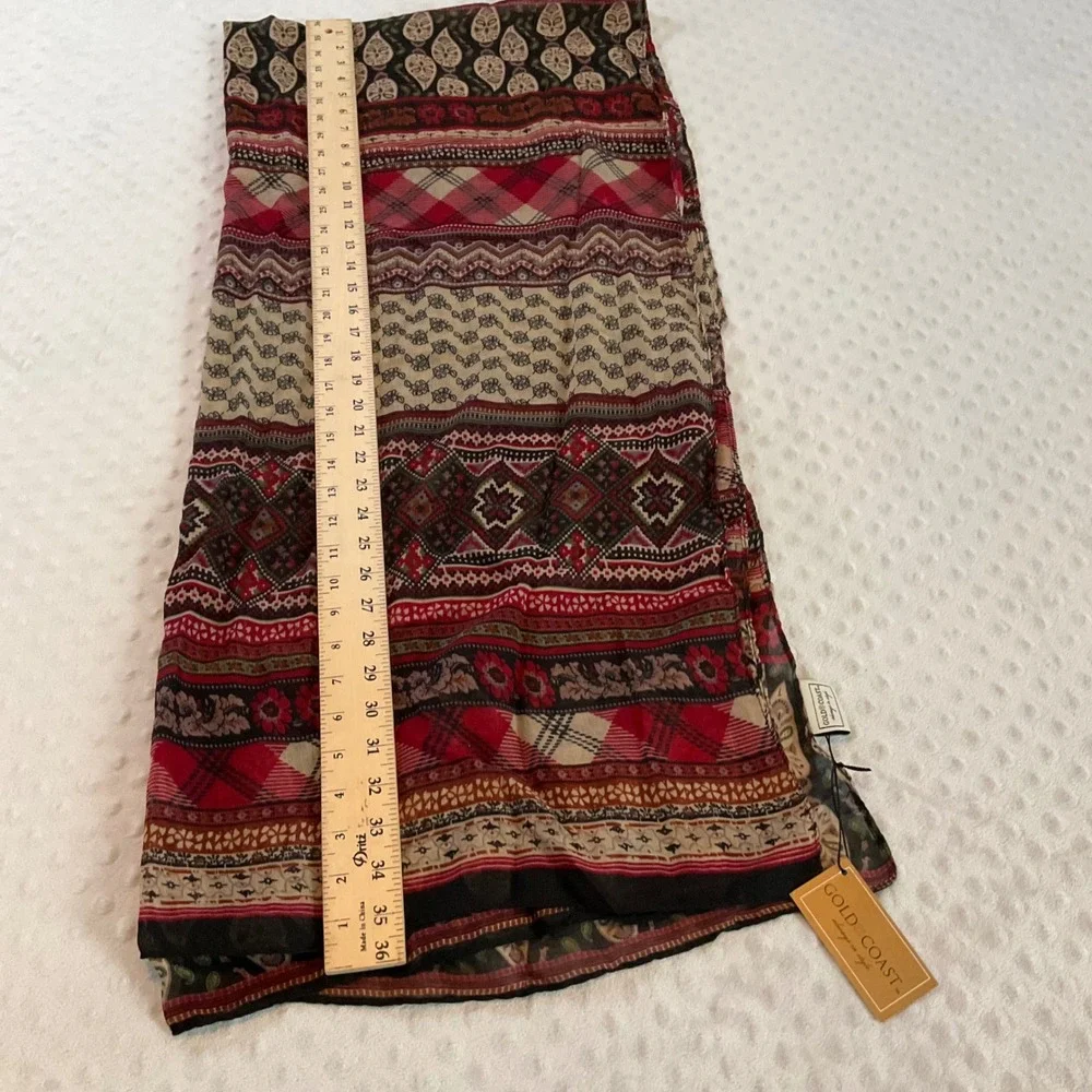 Gold Coast Bohemian Patchwork Scarf Wrap Shawl Red Beige‎ Boho Festival